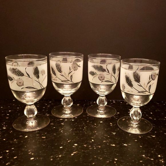Libbey Frosted Silver Wheat Wildflower Glasses Mid-century Modern Vintage Retro - Picture 2 of 9
